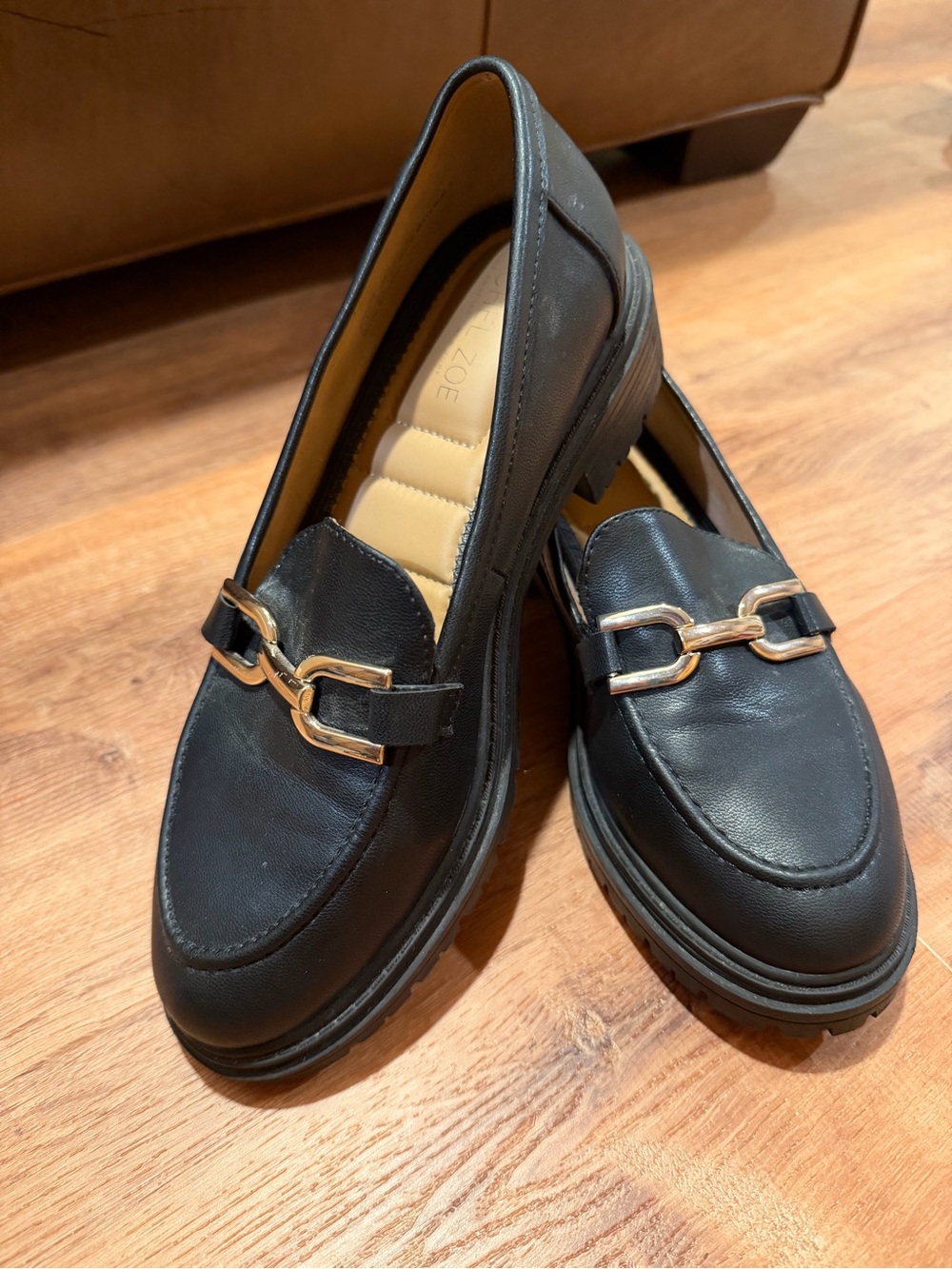 Rachel Zoe Black Women's Chunky Heel Loafer with Gold Chain